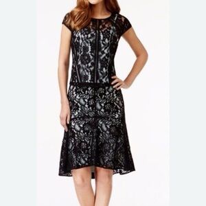 Robert Rodriguez Black Lace Midi Dress with Sheer Cap Sleeves